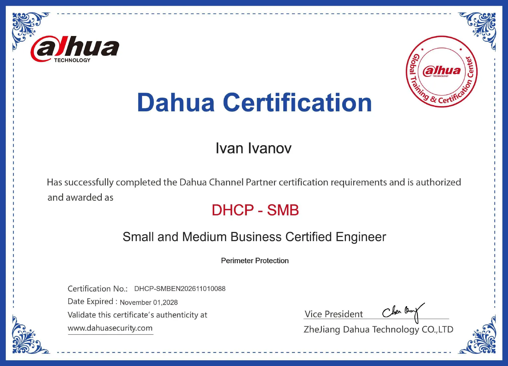 DHCP-SMB - Small and Medium Business Certified Engineer, Perimeter Protection (Иван Иванов)