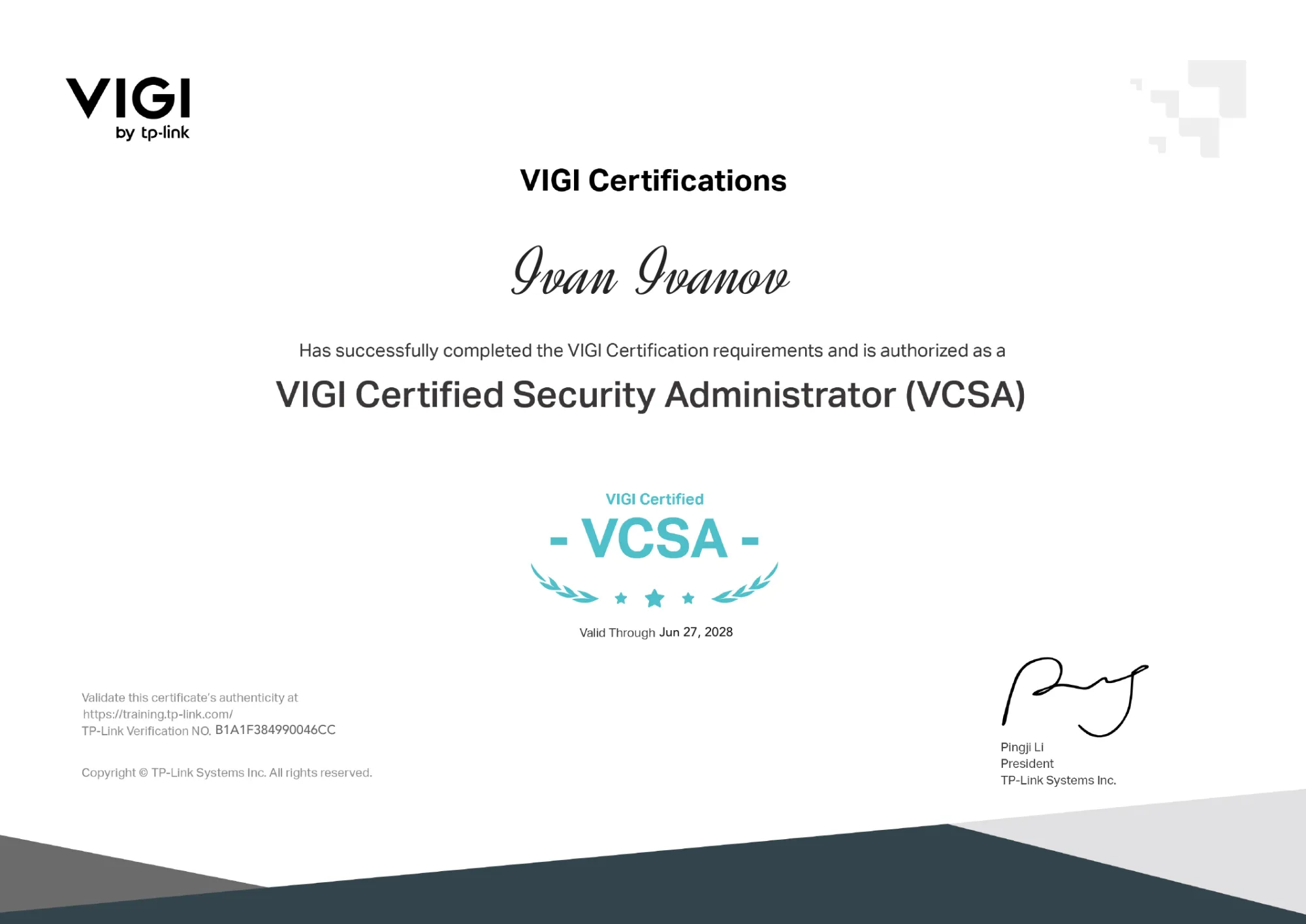 VIGI VCSA - Certified Security Administrator (Иван Иванов)